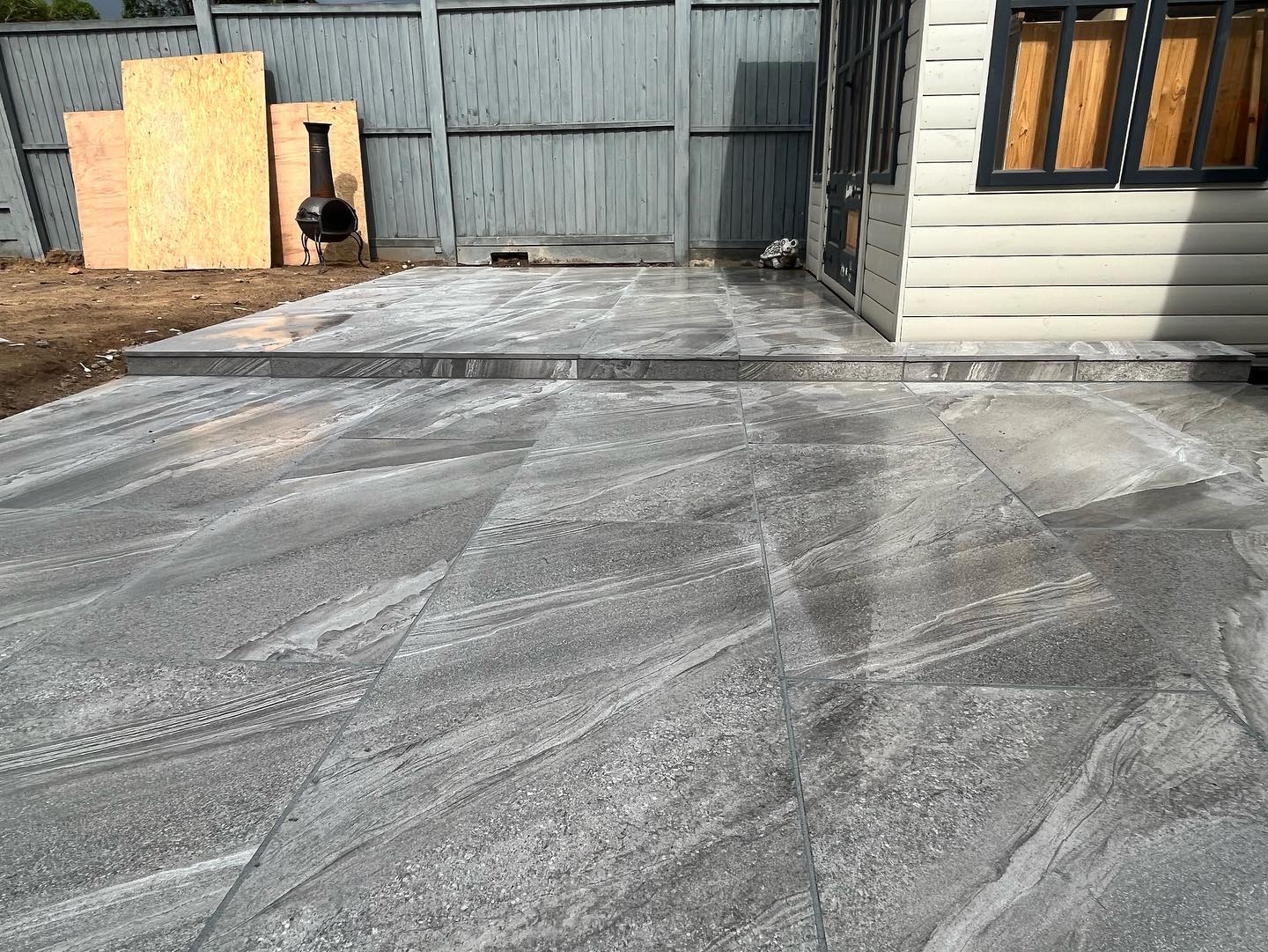 Patio with stepping stone path